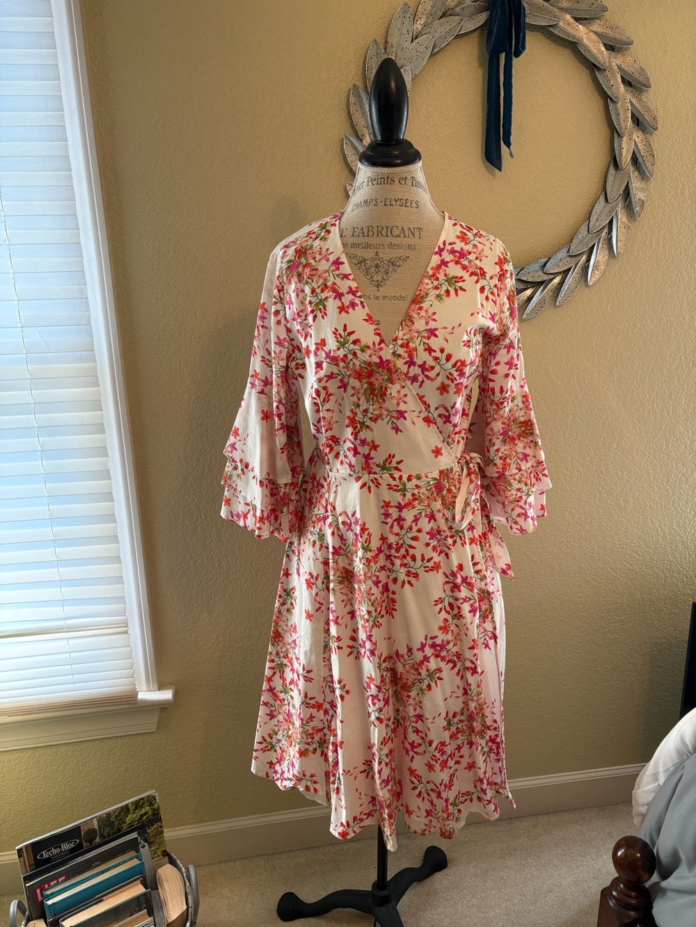 Floral Wrap Dress in Cream and Pink